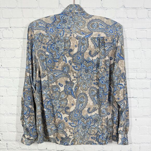 Vintage 80’s Blouse Women Size 16 Fair Isle Long Sleeve Tie Neck Retro Boho Top - Picture 3 of 12